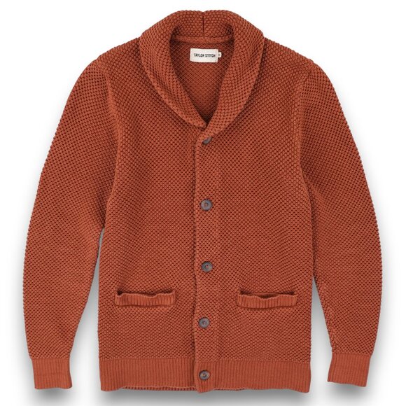 Taylor Stitch Crawford Cardigan Sweater Mens Size 38 Rust Cotton Shawl Collar - Picture 1 of 14